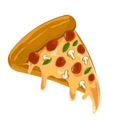 illustration a slice of pizza, topped with melted cheese and mushrooms