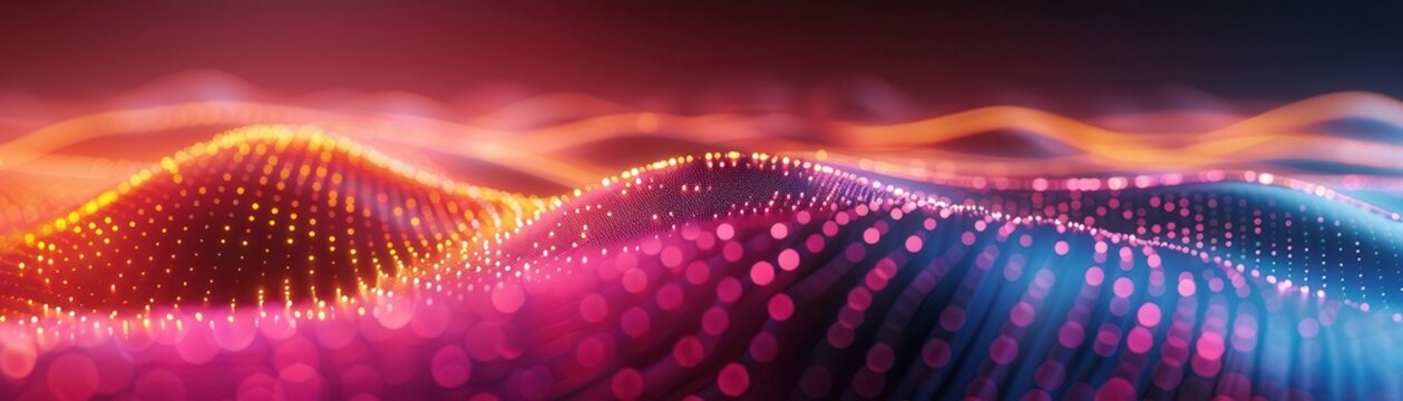 Quantum wave function, particle behavior, top view, waveparticle duality, scifi tone, vivid color scheme, uhd, copy space for text,