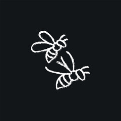 Bees chalk icon. Vector isolated black illustration.