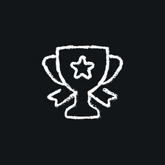 Cup with ribbons. Trophy chalk icon. Vector isolated black illustration.