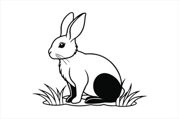 Fototapeta premium A rabbit sitting calmly on a patch of grass line art vector