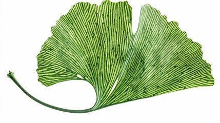 A detailed ginkgo leaf showing intricate veins, isolated on a white background, perfect for product designs with ample copy text space