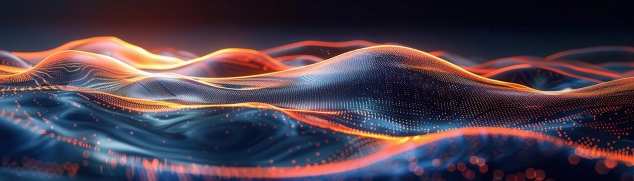 Wave function visualization, quantum state, front view, wave patterns, digital tone, Analogous Color Scheme, uhd, copy space for text,