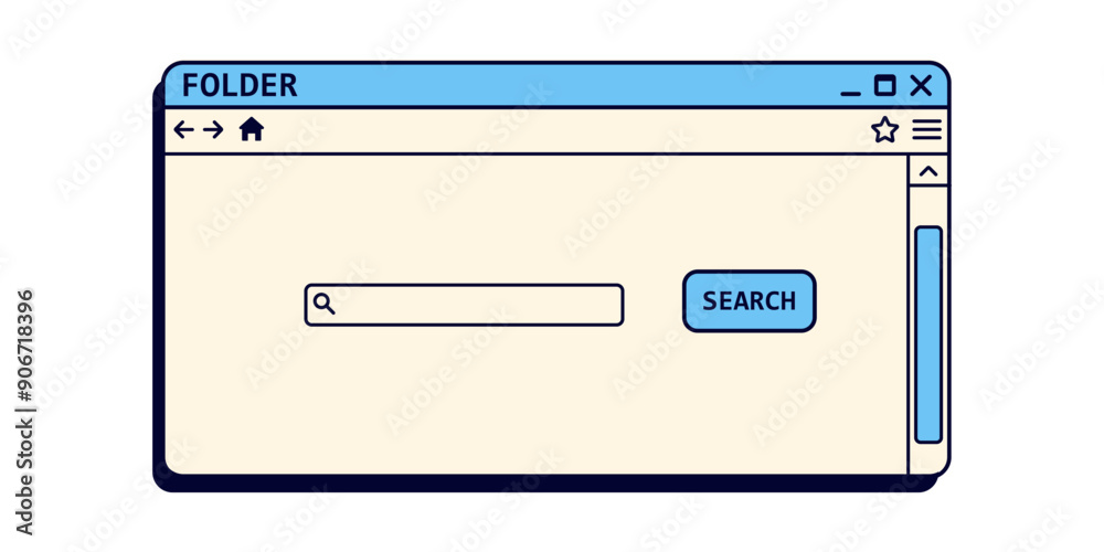 Poster retro searching window in blue color. nostalgic user interface in old style. file manager system in 
