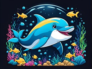 Obraz premium illustration of a dolphin and the moon