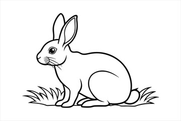 A rabbit sitting calmly on a patch of grass line art vector