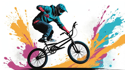 free style with BMX bikes created with splash art and vector themes with bright colors