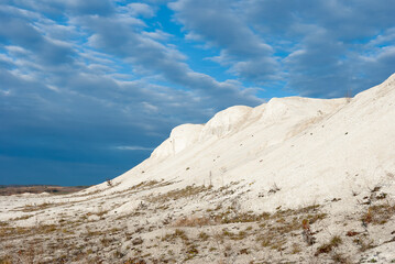 Chalk white mountains and blue sky,natural background.
