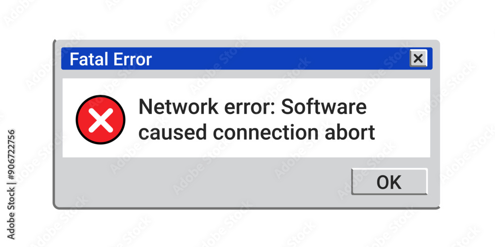 Poster Old fatal error message. Crash window in retro style. Warning message on screen.