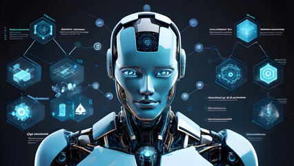 Human interact with AI artificial intelligence brain processor in concept of AI artificial intelligence engineering, big data and AI machine learning to use generative AI