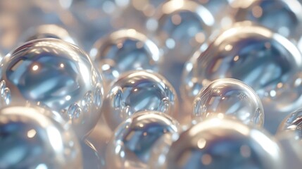 Close-up of reflective bubbles with soft, creamy colors and detailed surface textures