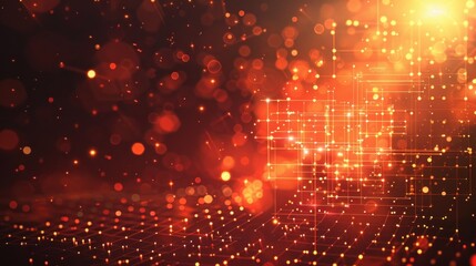 Fototapeta premium Abstract Red and Orange Grid with Glowing Lights