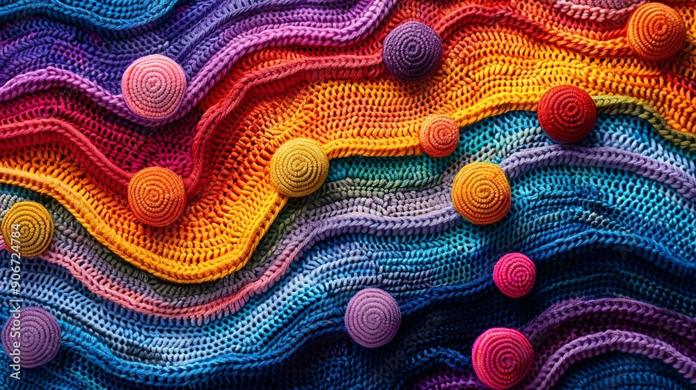 Wall mural abstract background featuring crochet patterns in vibrant colors creating a textured and visually ap