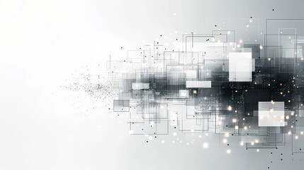 Abstract Digital Art, Geometric Shapes and Lines in a Digital Network