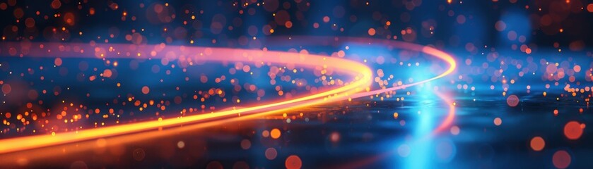 Abstract Neon Light Trails with Bokeh Effect on Dark Background - Futuristic and Dynamic Motion Concept