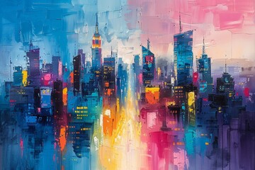 Obraz premium Cityscape Painting with Vibrant Colors