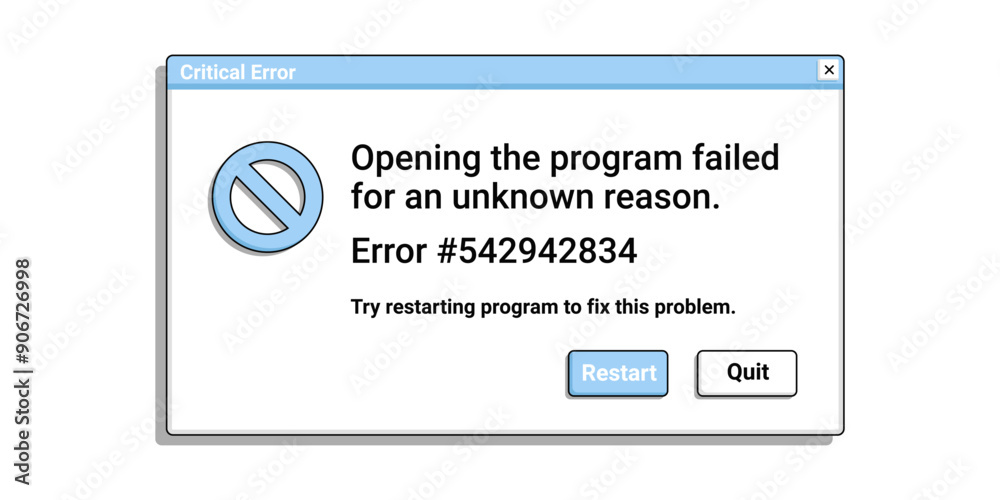 Poster critical error message on desktop screen. warning window notification in blue color. crash message o
