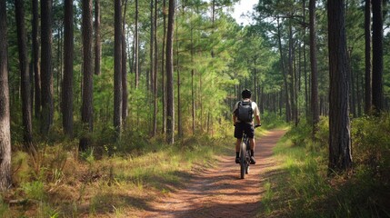 Tranquil Bike Trail Adventure: Riding Through Majestic Pine Forests