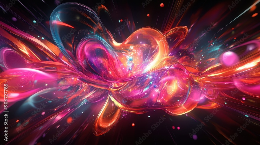 Poster abstract digital artwork featuring vibrant colors and dynamic shapes, creating a stunning visual eff