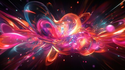 Abstract digital artwork featuring vibrant colors and dynamic shapes, creating a stunning visual effect with a futuristic and energy-filled vibe.