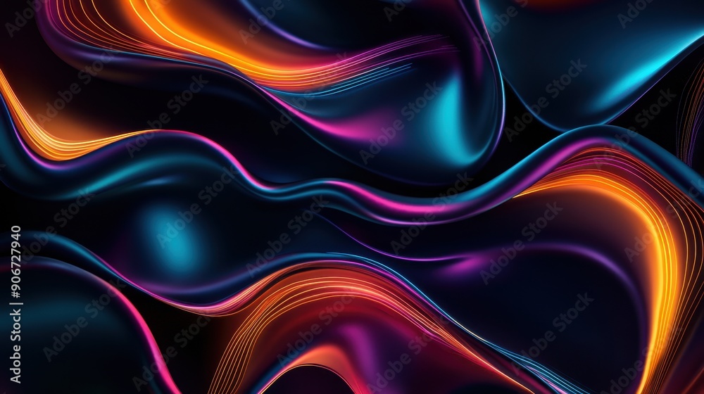 Poster Abstract fluid shapes with vibrant colorful gradients, creating a dynamic and captivating visual scene with flowing waves and curves.