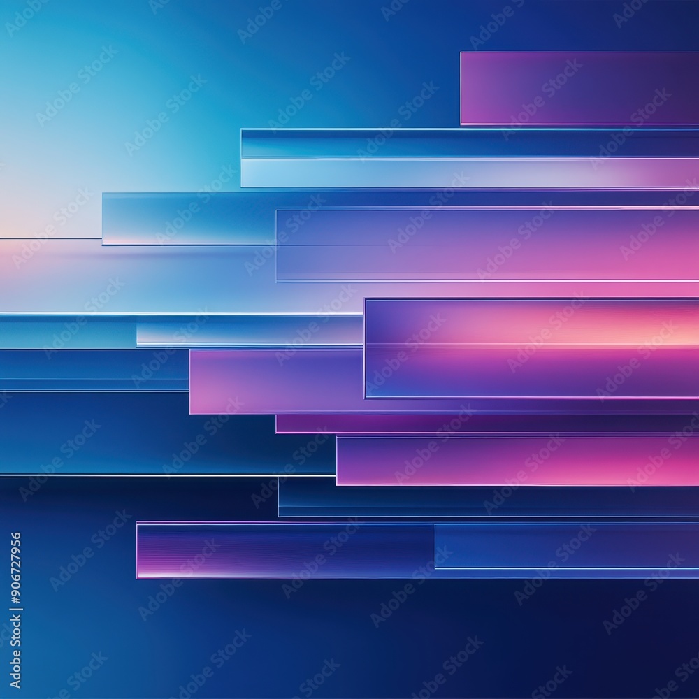 Poster abstract geometric shapes in vibrant gradient colors, blending blue and purple tones, creating a stu