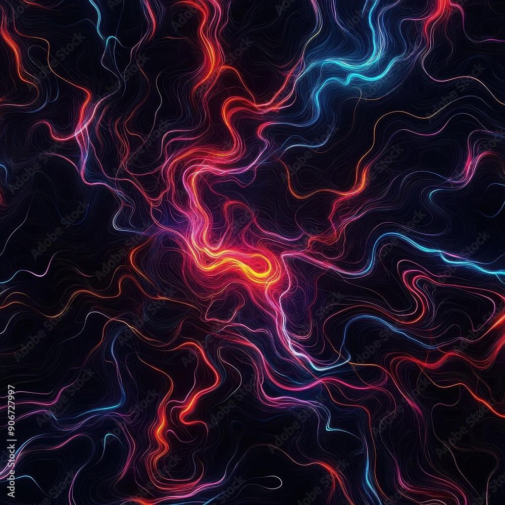 Aufkleber Abstract glowing lines against a dark background, creating a mesmerizing, energetic, and dynamic visual effect.