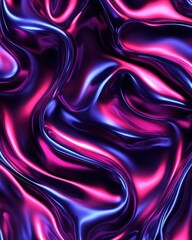 Obraz premium Abstract fluid art with shiny purple and pink colors creating a vibrant and mesmerizing wavy pattern, perfect for modern digital designs.