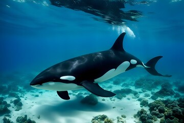 Obraz premium Orcas swimming in calm water