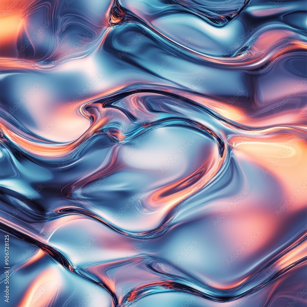 Aufkleber abstract liquid texture in blue and orange hues, creating dynamic patterns that evoke a sense of flu