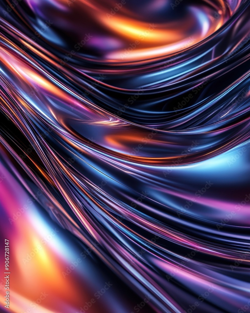 Poster abstract metallized waves in vibrant hues create a dazzling, fluid visual effect, ideal for modern b