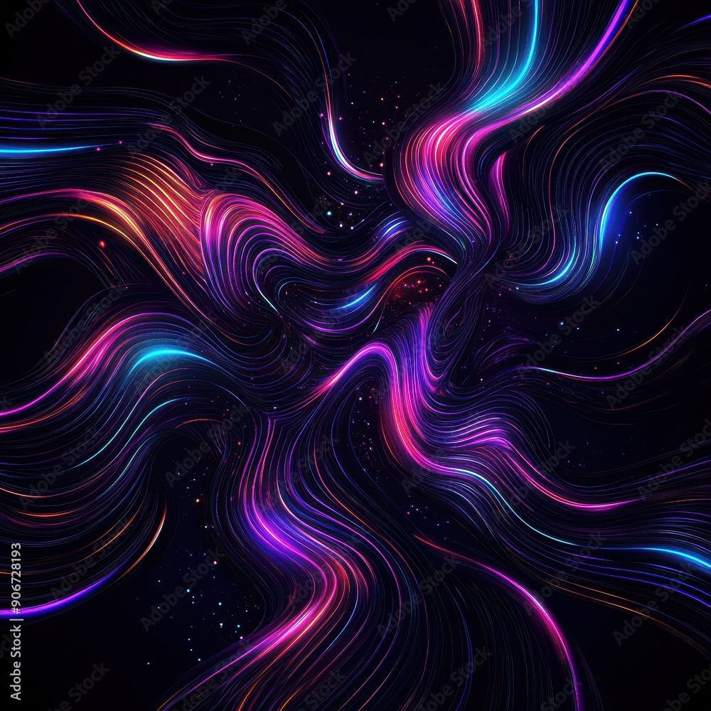Leinwandbilder abstract neon light trails forming mesmerizing swirls and curves in a dark background, creating a dy