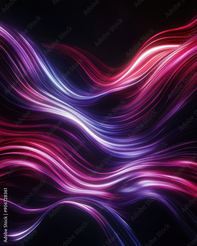 Fototapete abstract wavy lines in vibrant neon colors on a dark background, creating a dynamic and modern desig