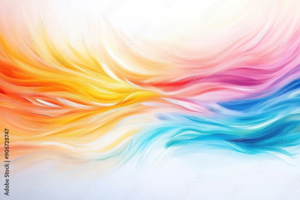 Poster vibrant abstract art with blend of colorful strokes in orange, pink, blue, and yellow hues, creating