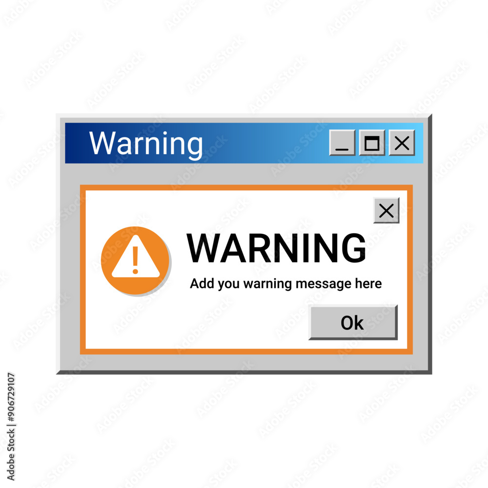 Poster orange warning notification. malware message in pop up window. notification about viruses.