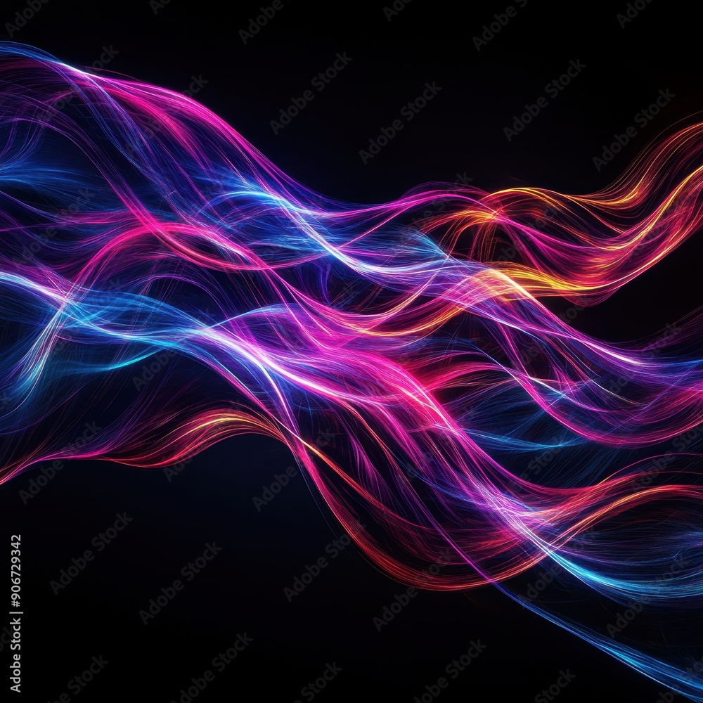 Aufkleber vibrant abstract light waves on a dark background, blending blue, pink, and orange hues to create a 
