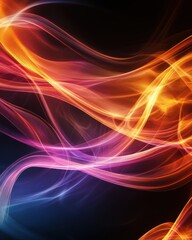 Vibrant abstract neon light trails in red, orange, purple, and blue hues against dark background creating a dynamic and futuristic design.