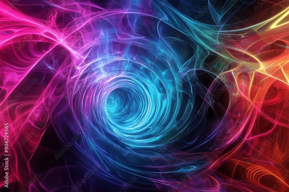 Poster vibrant abstract vortex with swirling colors of blue, pink, and purple, creating a dynamic and visua