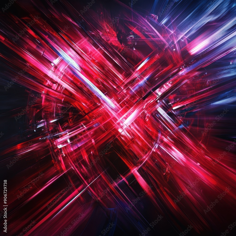 Fototapete vibrant digital abstraction with dynamic red and blue light streaks, creating an energetic and futur