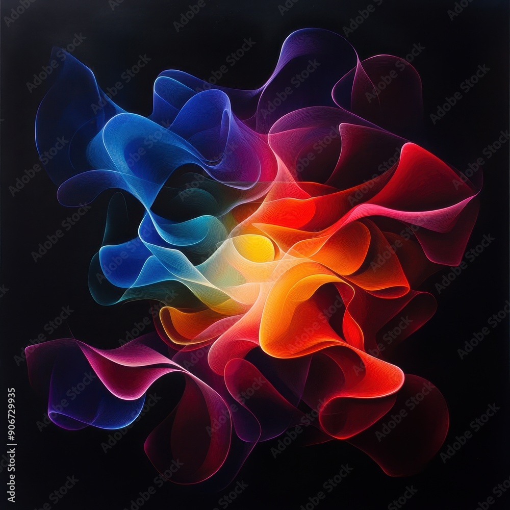 Poster Vivid abstract swirl of bright colors on a dark background, creating a dynamic and energetic visual effect.