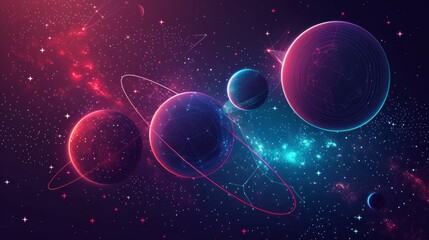 Fototapeta premium A vibrant and colorful depiction of a star system with planets and nebulae.