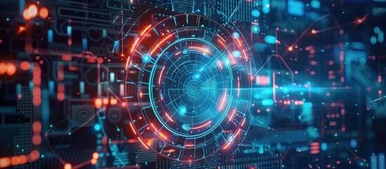 Abstract Digital Interface with Glowing Red and Blue Lines