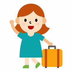 Girl with a travel suitcase, looking excited for a trip