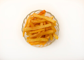 French fries in a glass cup. Fried potato.