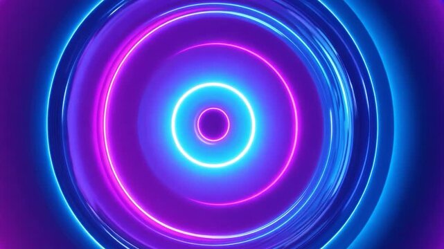 Mesmerizing neon circles pulsating and swirling in vibrant blue and pink hues create an energetic, futuristic visual experience. Perfect for tech and sci-fi themes
