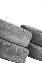 old worn damaged tires isolated on white background