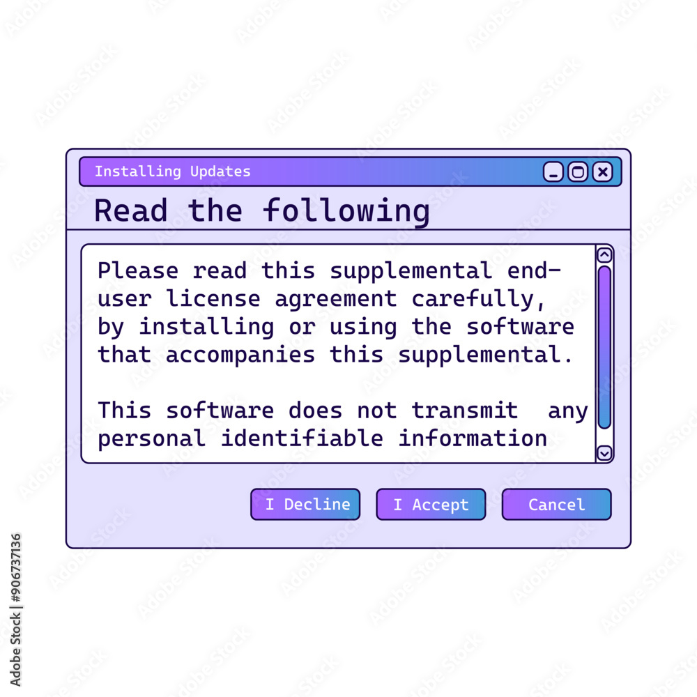 Poster Retro Installing message with information on screen. Setup notification window with gradient.