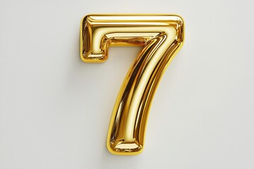 the number 7 / seven made out of gold - isolated top view product photo on white background
