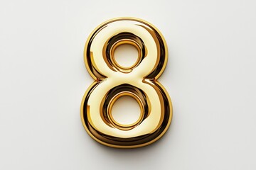 the number 8 / eight made out of gold - isolated top view product photo on white background