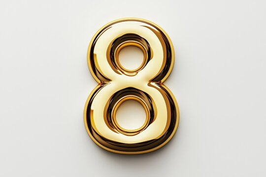 the number 8 / eight made out of gold - isolated top view product photo on white background